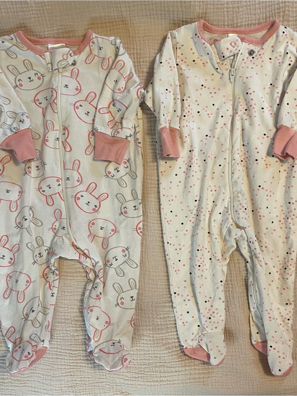Onesie Brand White Baby Footed One-Piece Set with Pink Accents (2-Pack)
